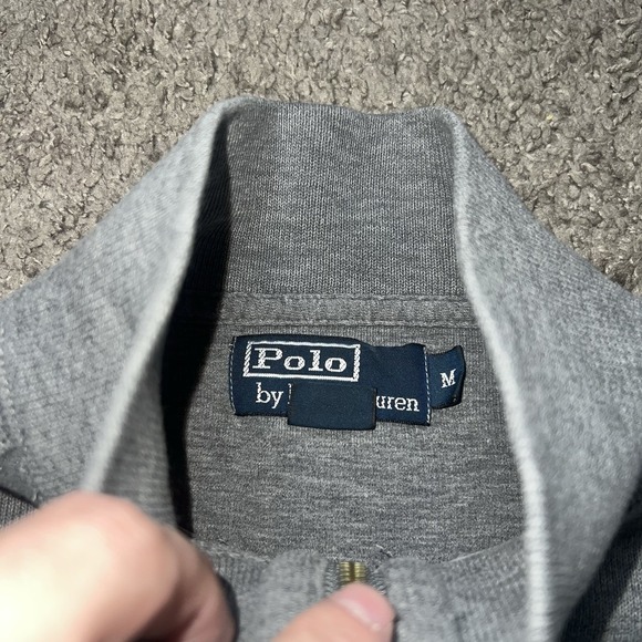 Polo Ralph Lauren Mens 1/2 Zip Sweater 100% Cotton Gray w/ Green Logo Medium - Picture 3 of 6